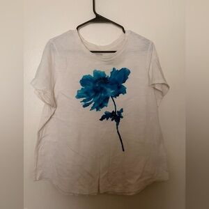 Women’s White Tee with Blue Floral Print